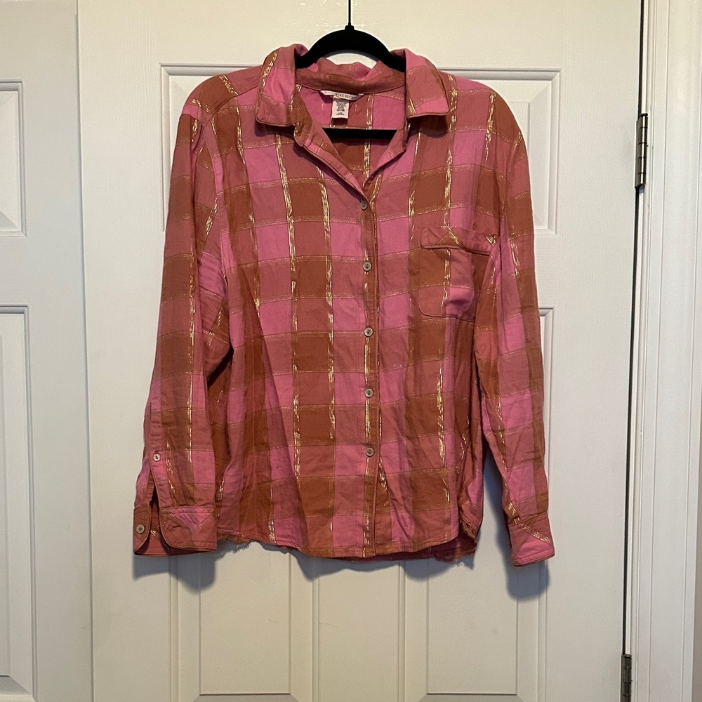 Victoria's Secret Pink and Brown Plaid Button Down Shirt